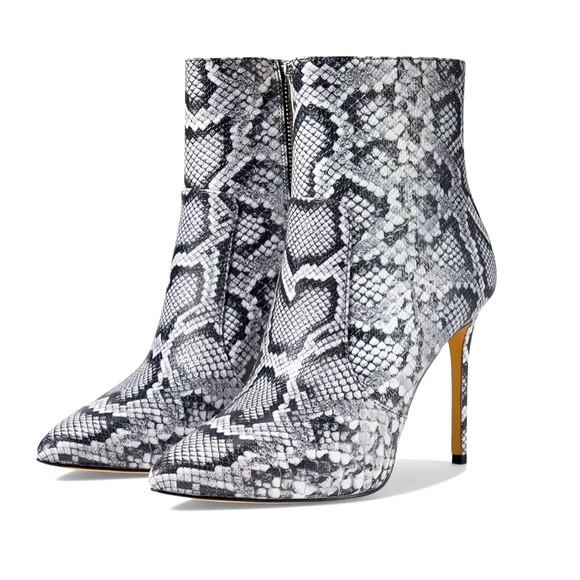 MICHAEL KORS RUE SNAKE EMBOSSED LEATHER STILETTO ANKLE BOOTIES SZ 7 NEW IN BOX - Picture 1 of 4
